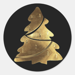 Frohe Weihnachtsbaum Schwarz und Gold Elegant Runder Aufkleber