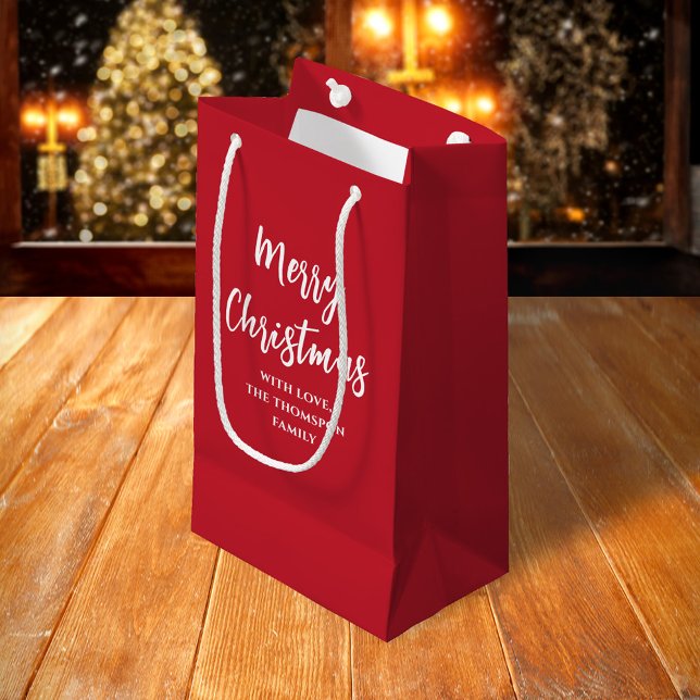 Frohe Weihnachtsbaum Simple Buffalo Karo Pattern Kleine Geschenktüte (Simple red Merry Christmas Calligraphy Script gift bag)