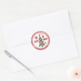 Frohe Weihnachtsbaum Snowflake Postmark Runder Aufkleber