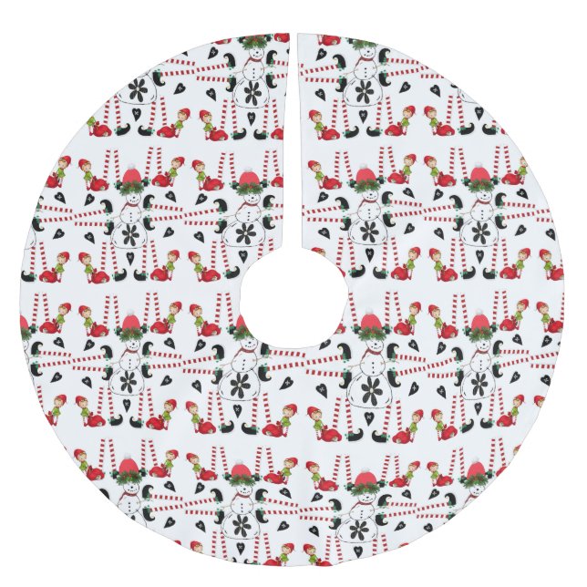 Frohe Weihnachtsbaum Snowman Elf Polyester Weihnachtsbaumdecke (Vorderseite)