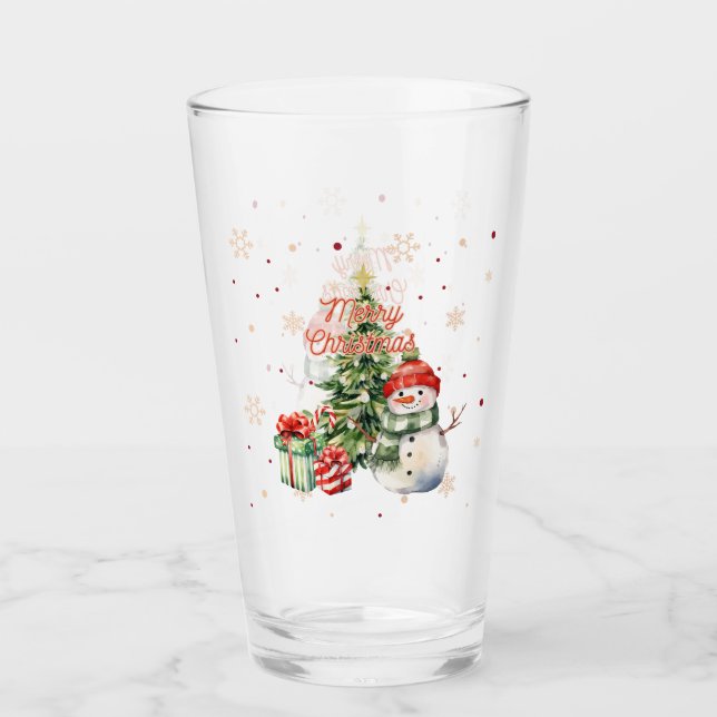 Frohe Weihnachtsbaum Snowman und Geschenke Glas (Vorderseite)