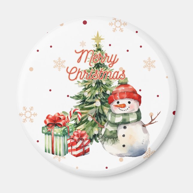 Frohe Weihnachtsbaum Snowman und Geschenke Magnet (Vorne)