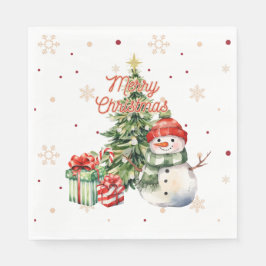 Frohe Weihnachtsbaum Snowman und Geschenke Serviette