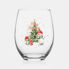 Frohe Weihnachtsbaum Snowman und Geschenke Weinglas Ohne Stiel
