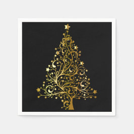 Frohe Weihnachtsbaum Stars Black Gold Shiny Chic Serviette