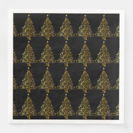 Frohe Weihnachtsbaum Stars Black Gold Shiny Chic Serviette