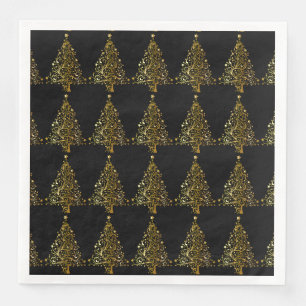 Frohe Weihnachtsbaum Stars Black Gold Shiny Chic Serviette