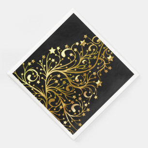 Frohe Weihnachtsbaum Stars Black Gold Shiny Chic Serviette