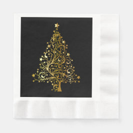 Frohe Weihnachtsbaum Stars Black Gold Shiny Chic Serviette
