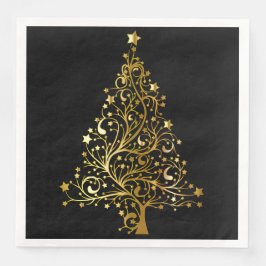 Frohe Weihnachtsbaum Stars Black Gold Shiny Chic Serviette