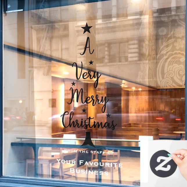 Frohe Weihnachtsbaum Sterne weiß schwarz Fensteraufkleber (Café-Fenster)