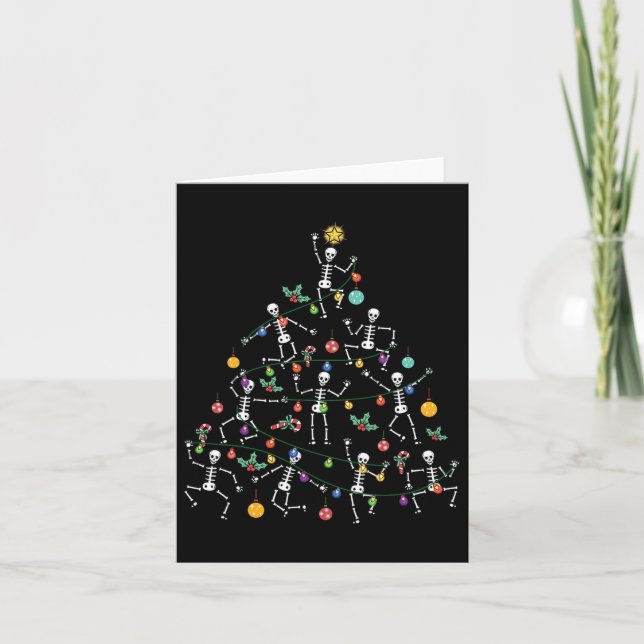 Frohe Weihnachtsbaum Tanzen Skeleton Funny Hallow Karte (Vorderseite)