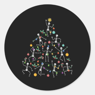 Frohe Weihnachtsbaum tanzendes Skelett lustiges Ha Runder Aufkleber
