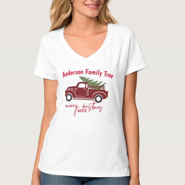 Frohe Weihnachtsbaum Truck Familienweihnachtsbaum T-Shirt (Vorderseite)