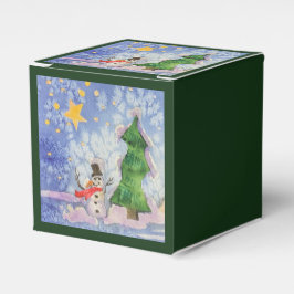 Frohe Weihnachtsbaum und frostige Snowman Wasserfa Geschenkschachtel