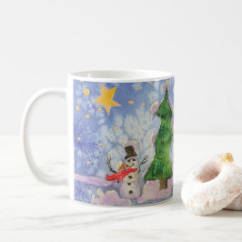 Frohe Weihnachtsbaum und frostige Snowman Wasserfa Kaffeetasse
