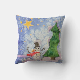 Frohe Weihnachtsbaum und frostige Snowman Wasserfa Kissen