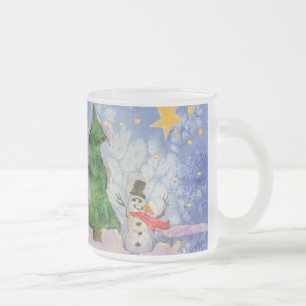 Frohe Weihnachtsbaum und frostige Snowman Wasserfa Mattglastasse