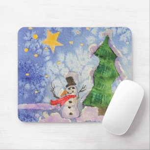 Frohe Weihnachtsbaum und frostige Snowman Wasserfa Mousepad
