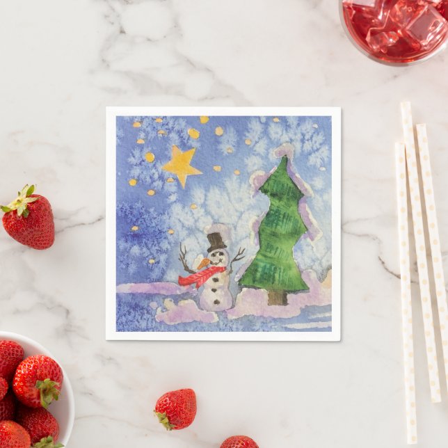 Frohe Weihnachtsbaum und frostige Snowman Wasserfa Serviette (Beispiel)