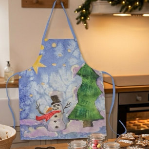 Frohe Weihnachtsbaum und frostiger Schneemann Aqua Schürze