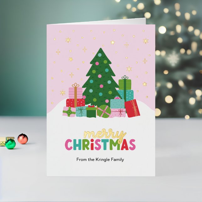 Frohe Weihnachtsbaum und Geschenke in Pastellrosa (Feiertag In Situ 2)