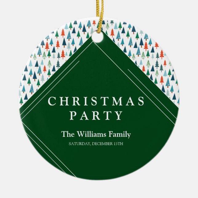 Frohe Weihnachtsbaum Urlaub Wintery Grün Party Keramik Ornament (Vorne)