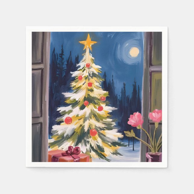 Frohe Weihnachtsbaum-Wasserfarbe-Festtage Serviette (Vorderseite)