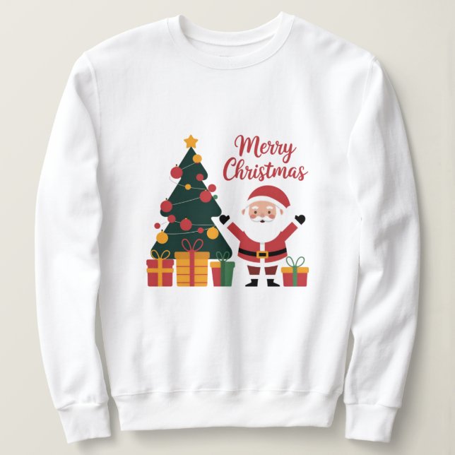 Frohe Weihnachtsbaum Weihnachtsmann mit Geschenken Sweatshirt (Design vorne)