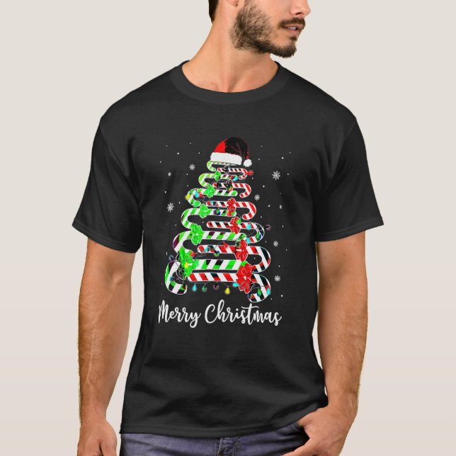 Frohe Weihnachtsbaum Weihnachtsmannmütze Candy Can T-Shirt (Vorderseite)