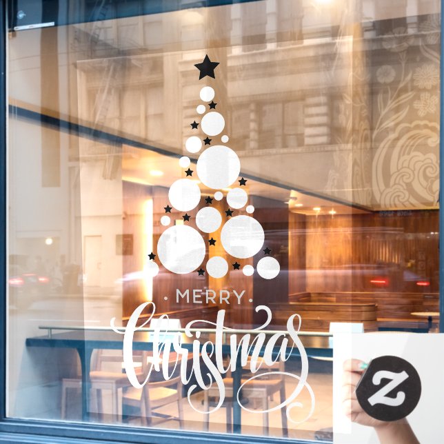 Frohe Weihnachtsbaum Weiße Sterne Urlaub Fensteraufkleber (Café-Fenster)