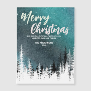 Frohe Weihnachtsbaum Winter Nachtwald Feiertag Magnetkarte