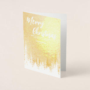 Frohe Weihnachtsbaum Winter Nachtwald Gold Folienkarte
