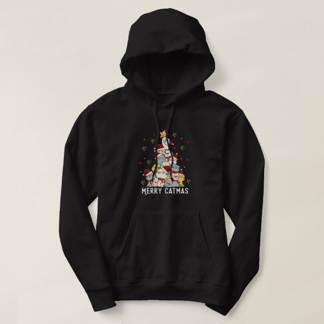 Frohe Weihnachtsbaum Winterkatzen Santa Cat Hoodie (Design vorne)
