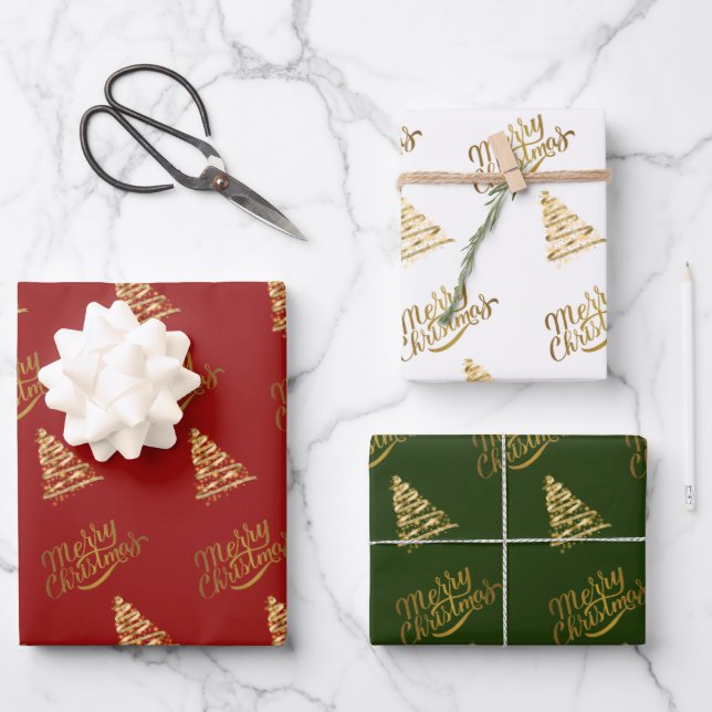 Frohe Weihnachtsbaum Wrapping Paper Blatt Set von  (Vorderseite)