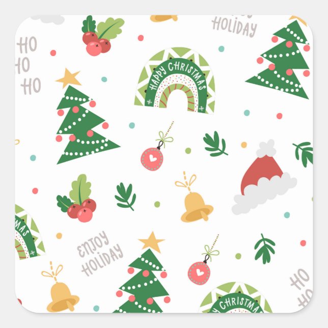 Frohe Weihnachtsbaumdekore Muster Quadratischer Aufkleber (Vorderseite)