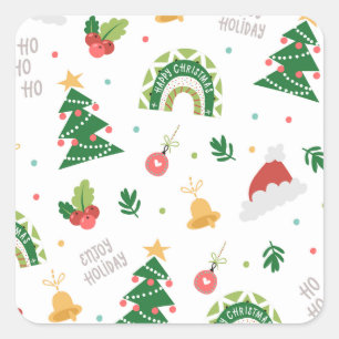 Frohe Weihnachtsbaumdekore Muster Quadratischer Aufkleber