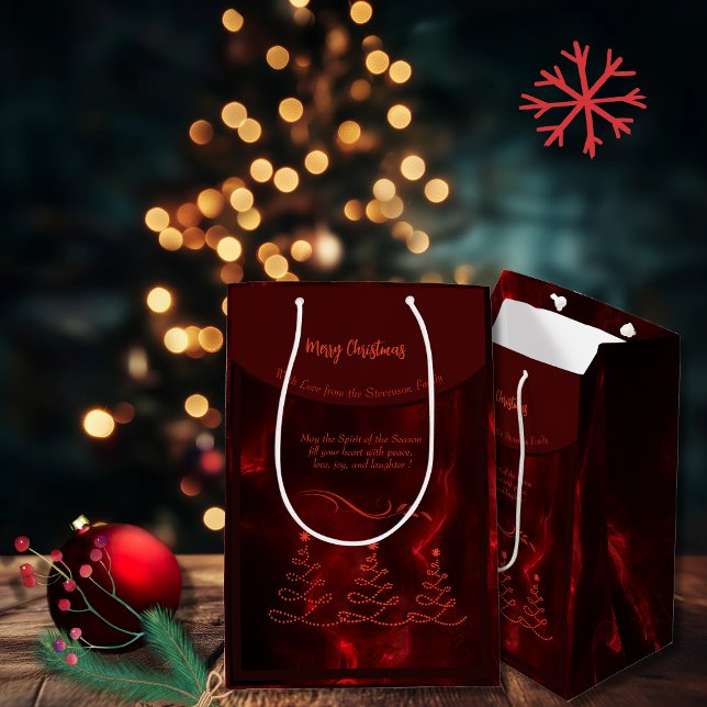 Frohe Weihnachtsbäume burgundy Mittlere Geschenktüte (Merry Christmas trees burgundy Medium Gift Bag)