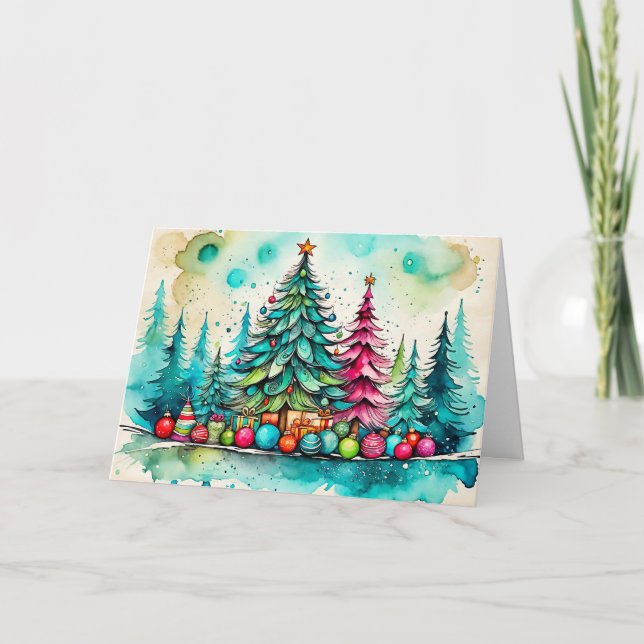 Frohe Weihnachtsbaume | Die Jahreszeiten Feiertagskarte (Vorderseite)