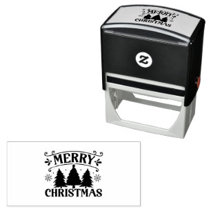 Frohe Weihnachtsbäume Elegante Blätter Vintag Permastempel