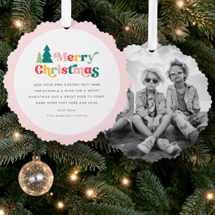 Frohe Weihnachtsbäume farbenfrohe Retro-Foto Ornament Karte