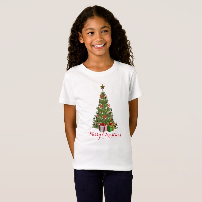 Frohe Weihnachtsbaume Girls Holiday White T-Shirt (Vorne ganz)
