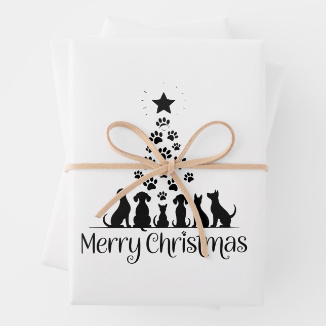 Frohe Weihnachtsbaume Hund Lover Cat Lover Mama Geschenkpapier Set (Beispiel)
