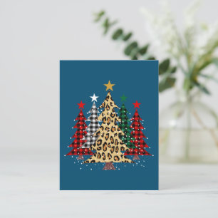 Frohe Weihnachtsbäume mit Buffalo Kariert & Leopar Postkarte