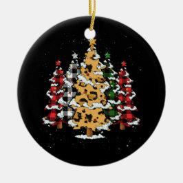 Frohe Weihnachtsbäume mit Buffalo Kariert Leopard Keramik Ornament