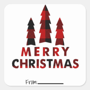 Frohe Weihnachtsbäume Roter Karierter Feiertag Typ Quadratischer Aufkleber