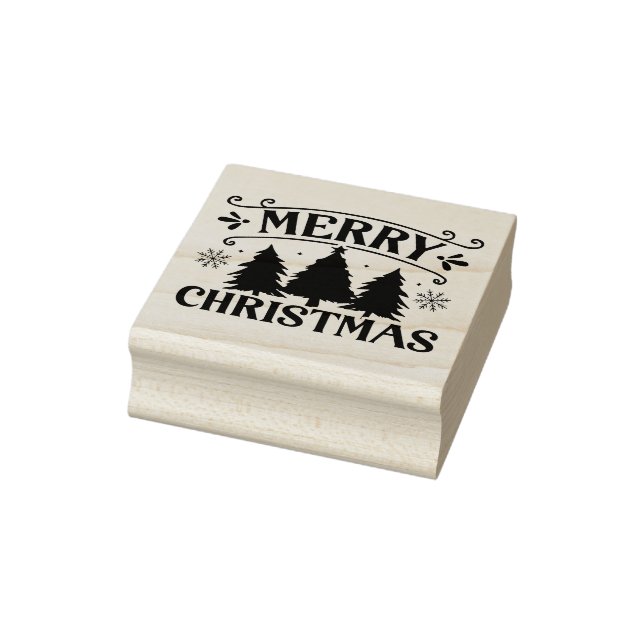 Frohe Weihnachtsbäume Schneeflocken Elegante Vinta Gummistempel (Stempel)