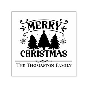 Frohe Weihnachtsbäume Schneeflocken Familienname Permastempel