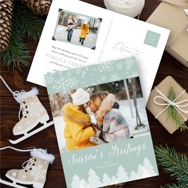 Frohe Weihnachtsbäume Schneeflocken Winter Wunderl Feiertagspostkarte (Von Creator hochgeladen)