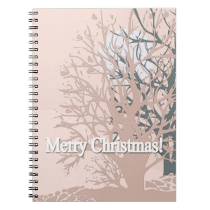 Frohe Weihnachtsbäume Silhouette in Rosa bei Notizblock